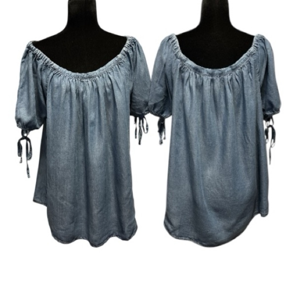 Harve Benard Women's Blue Off-Shoulder Faux Denim Top
